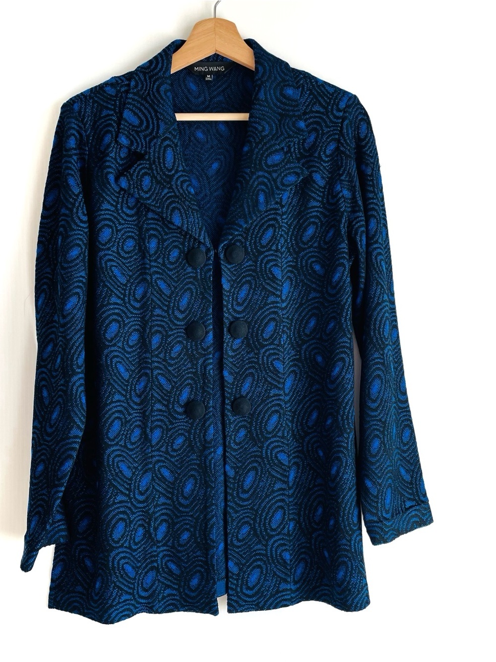 Ming Wang Teal-Blue & Black Swirl Button Jacket
